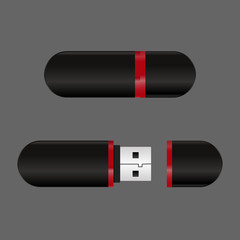 Black Flash Drive template USB open and closed memory eps 10 vec