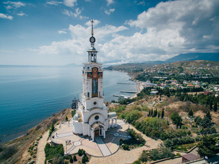 Memorial to victims on the waters of Crimea. Temple of Lighthouse St. Nicholas of Myra