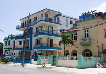 Retro turquoise and blue villas in the Vedado district