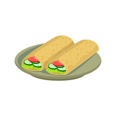 Two Burritos Traditional Mexican Cuisine Dish Food Item From Cafe Menu Vector Illustration