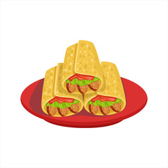 Pile Of Burritos Traditional Mexican Cuisine Dish Food Item From Cafe Menu Vector Illustration
