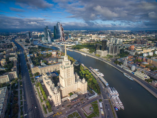 Fototapeta na wymiar The hotel Radisson Royal (Ukraine) and towers of Moscow City