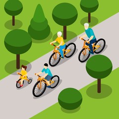 Grandparents Cycling with Children Isometric Banner 