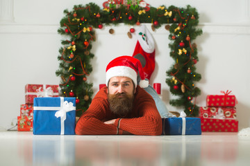 christmas bearded man with presents