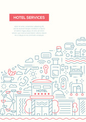 Fototapeta na wymiar Hotel Services - line design brochure poster template A4