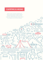 Camping and Hiking - line design brochure poster template A4
