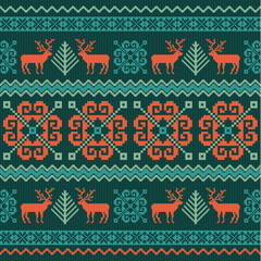 Ornamental pattern with deer and Christmas tree