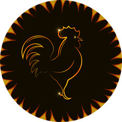 abstract silhouette of a rooster in a fiery frame