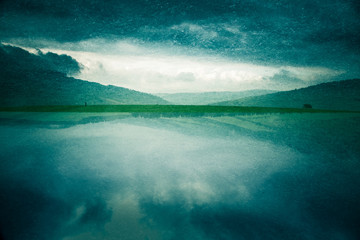 Artistic colorful double exposure with a Low tatra landscape. Decorative, abstract look.