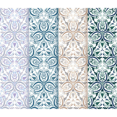 Set of 4 Ethnic seamless patterns, background in folk style. Mediterranean and eastern ornament.