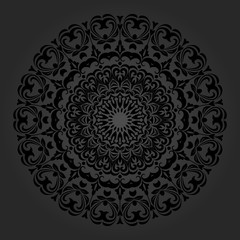 Elegant ornament in the style of barogue. Abstract traditional pattern with oriental elements. Black round pattern