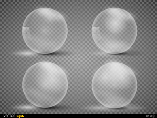 Shine 3D glass spheres, magic balls, crystal orbs vector. Set of glass transparency ball, illustration of glossy crystal ball