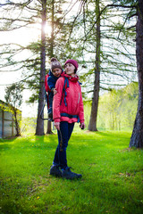 The mother and son are traveling.