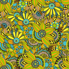 Doodle colorful abstract hand drawn vector background. Wavy zentangle style hand drawn  seamless pattern.