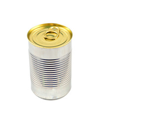 Tin can standing on white background