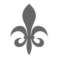 The fleur-de-lis or flower-de-luce sign of lily used as decorative design or symbol in heraldry. Simple elegant flat vector grey illustration on white background.