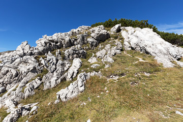 Fototapeta na wymiar Bizarre rock formations at Nebelhorn Mountain / Bavaria