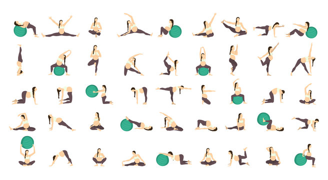 Workout for pregnant set. Exercises with fit ball. Yoga training.