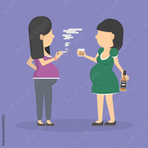 "Smoking and drinking alcohol pregnant women. Unhealthy lifestyle