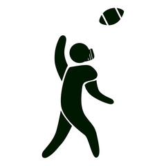 Isolated rugby icon. Black figure of an athlet on white background. Person with ball.