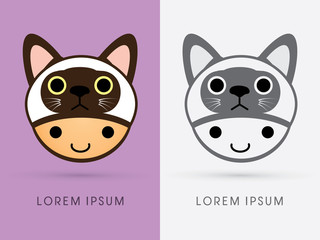 Siamese Cat hat on smile child head graphic vector.