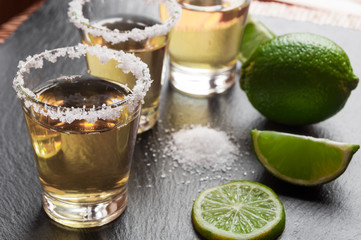 Tequila shots with salt and lime