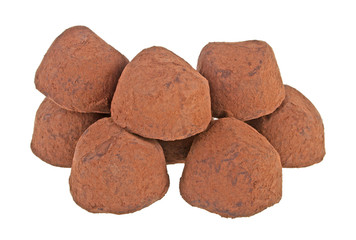 Chocolate truffles isolated on white background