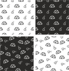 Military or Army or Commandos or Soldier Helmet & Dog Tags Big & Small Aligned & Random Seamless Pattern Set