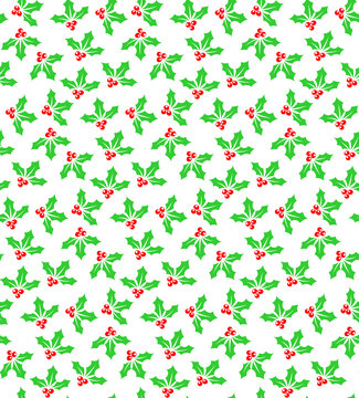 Holly berries seamless pattern color on white
