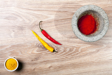 Hot peppers and spicy paprika powder