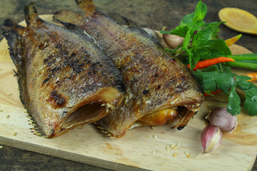 grilled snakeskin fish, Asian food and cuisine