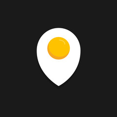 Scrambled eggs and location icon. Fried eggs in the form of geolocation icon. Vector illustration on a black background.