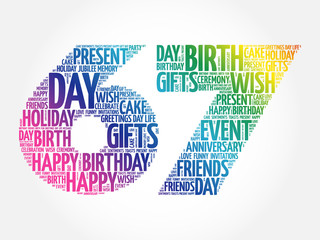 Happy 67th birthday word cloud collage concept