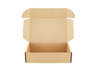 carton box open empty isolated on white background, for postal delivery