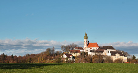 Panorama vom "heiligen Berg" des Kloster Andechs in Bayern, Deutschland