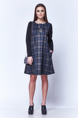 Fashion style woman perfect body shape brunette hair wear