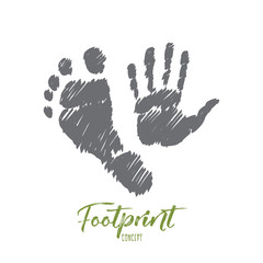 Vector hand drawn footprint concept sketch with prints of human foot and hand