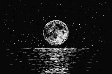 moon reflecting in a sea - 130985194