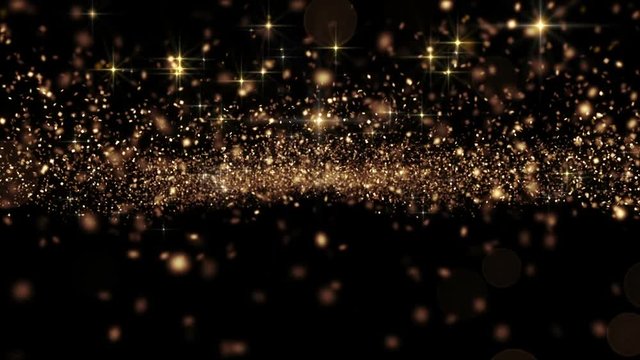 Beautiful Abstract Golden Particles Flying Seamless with Bokeh. Looped 3d Animation in Slow Motion. HD 1080.