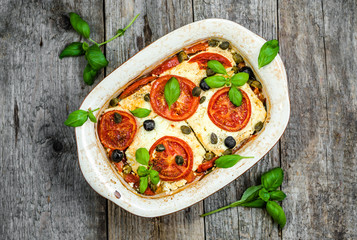 Vegetarian food plate, greek cuisine of mediterranean diet, healthy eating, cooking concept