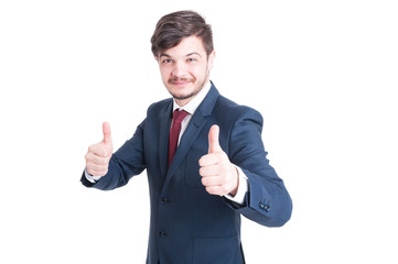 Smiling marketing manager showing thumbs up