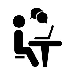 Businessman working on computer. Web icons for business, finance and communication. Vector.