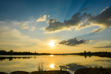 Fototapeta premium sunset on the lake landscape