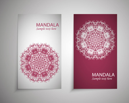 flyer, leaflet cover mandala, abstract Oriental motif. Hand painted texture background. Decorative elements for design print. Vector. EPS 10