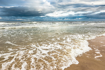 Stormy sea, landscape with dramatic sky and cloud over horizon