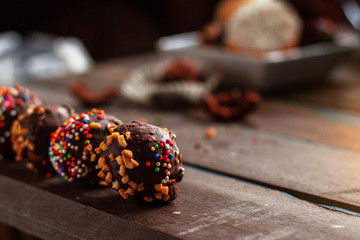 Chocolate ball on a wooden.