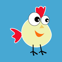 Chicken little rooster on a blue background. Symbol of the New Year on the Chinese calendar.