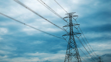 high voltage post.High-voltage tower on sky background