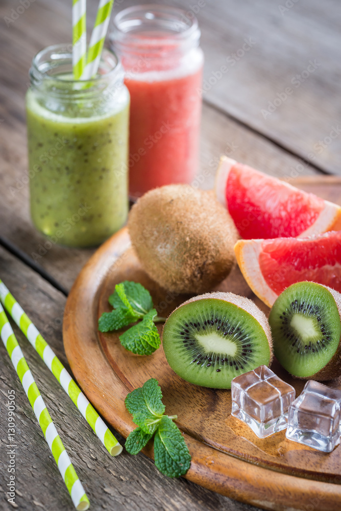 Sticker Glass jars of fruit  smoothies