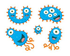 A set of cute blue and orange germ characters - isolated on white background